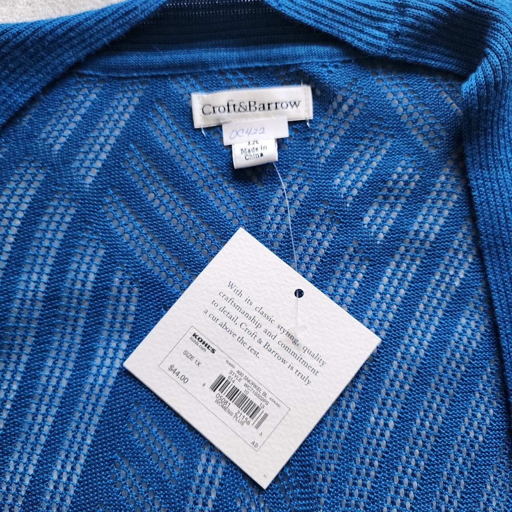 Croft & Barrow Womens 1X Knit Open Front Cardigan Snorkel Blue NWT Preppy Comfy - Picture 8 of 8